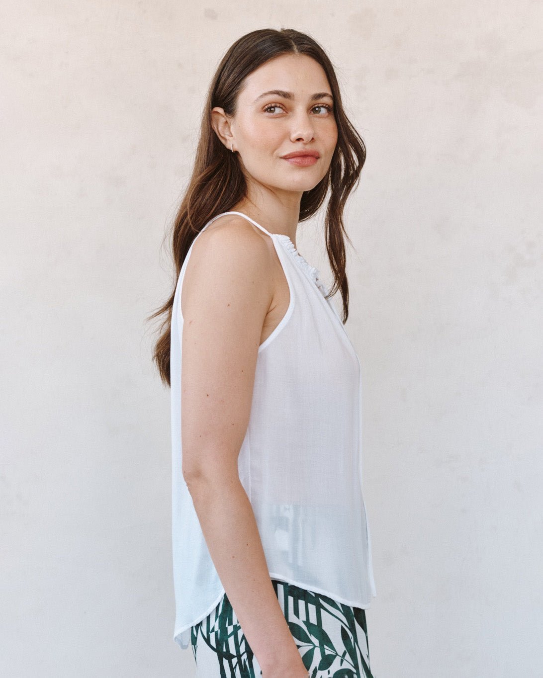 Bella Dahl Ruffle Neck Halter - White
