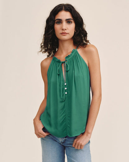Bella Dahl Ruffle Neck Halter - Palm Green