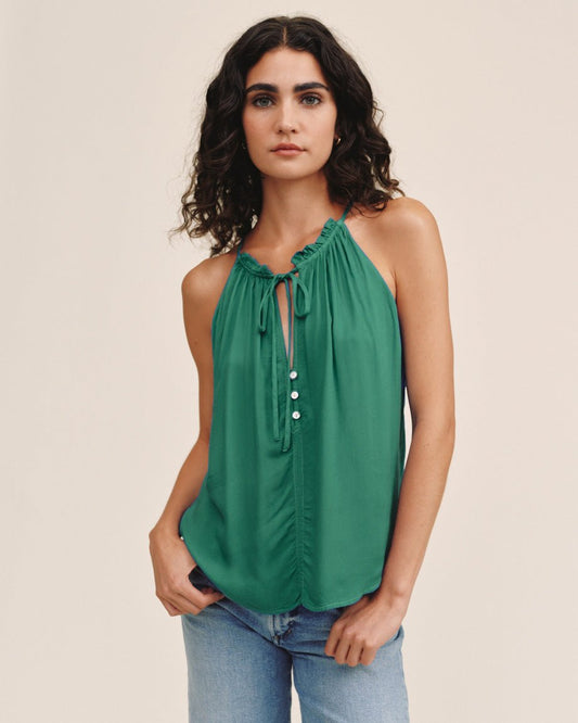 Bella Dahl Ruffle Neck Halter - Palm Green