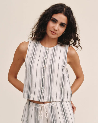 Bella Dahl Sleeveless Button Front Top - Boardwalk Stripe