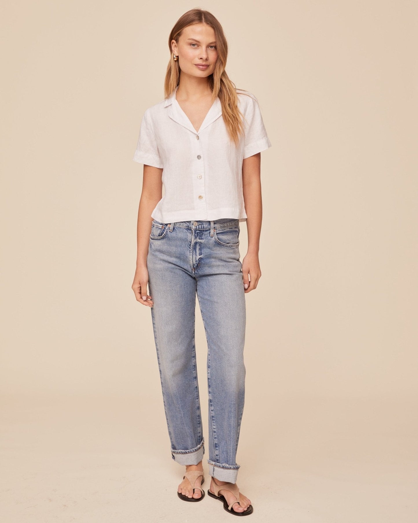 Bella Dahl Short Sleeve Flowy Button Down - White