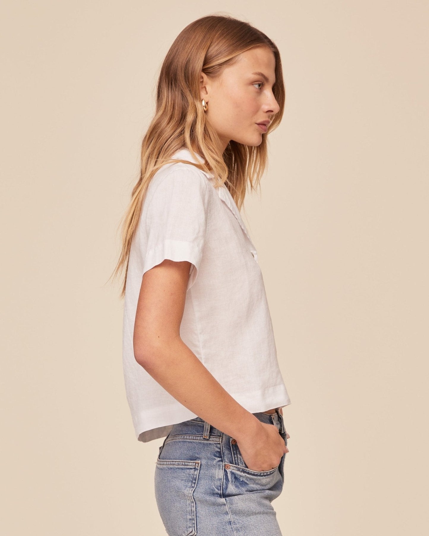 Bella Dahl Short Sleeve Flowy Button Down - White