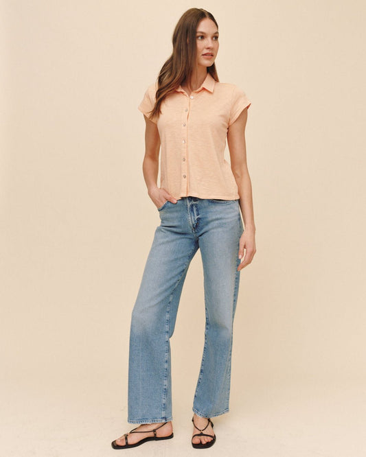 Bella Dahl Cap Sleeve Button Down - Golden Blush