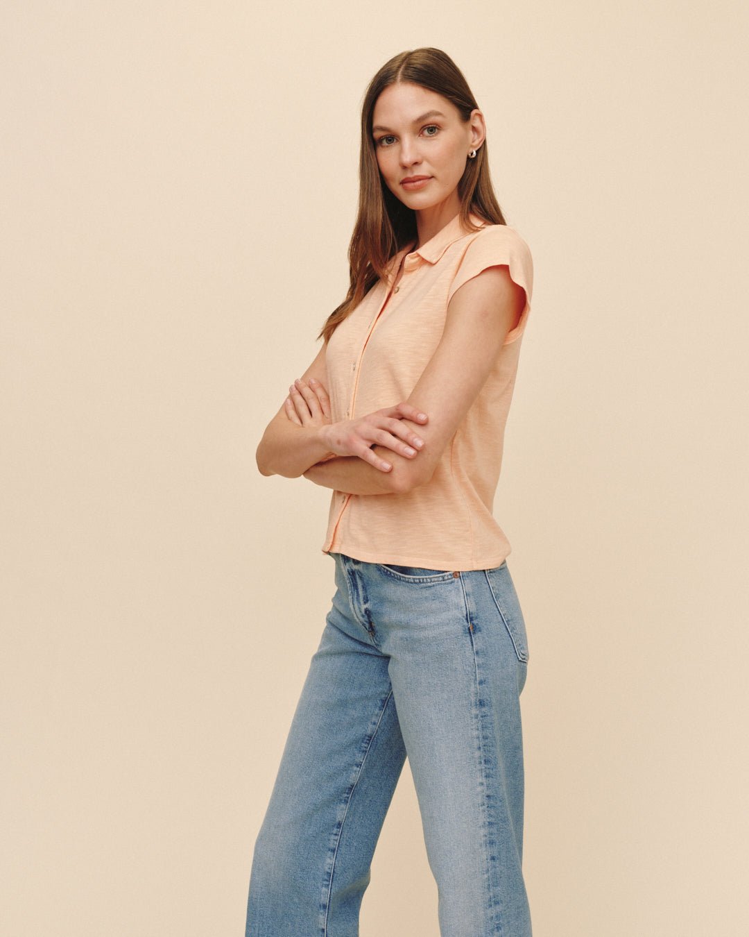 Bella Dahl Cap Sleeve Button Down - Golden Blush