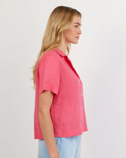 Bella Dahl Short Sleeve Flowy Button Down - Spiced Hibiscus