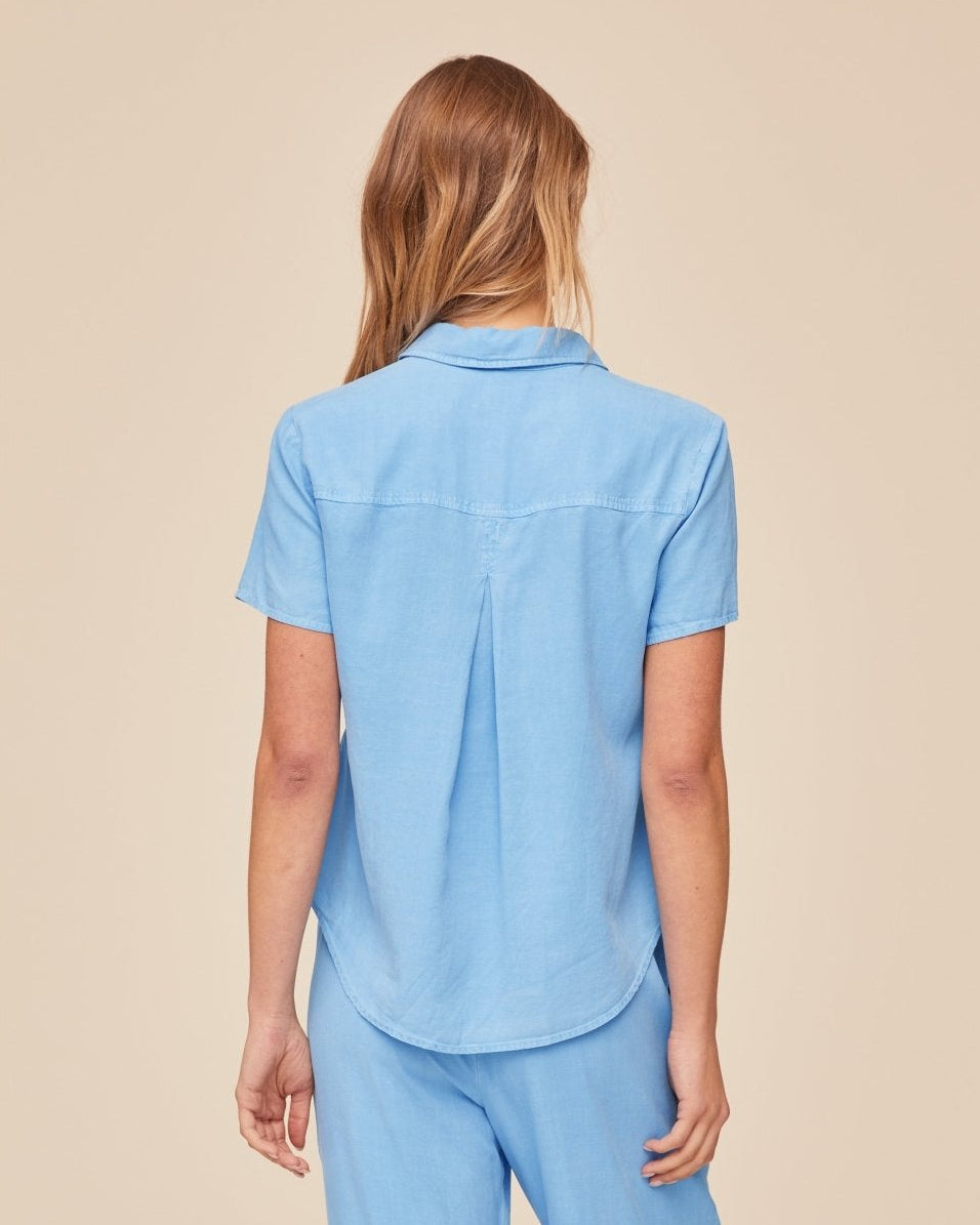 Bella Dahl Short Sleeve Pocket Button Down - Tidal Blue