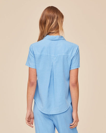 Bella Dahl Short Sleeve Pocket Button Down - Tidal Blue
