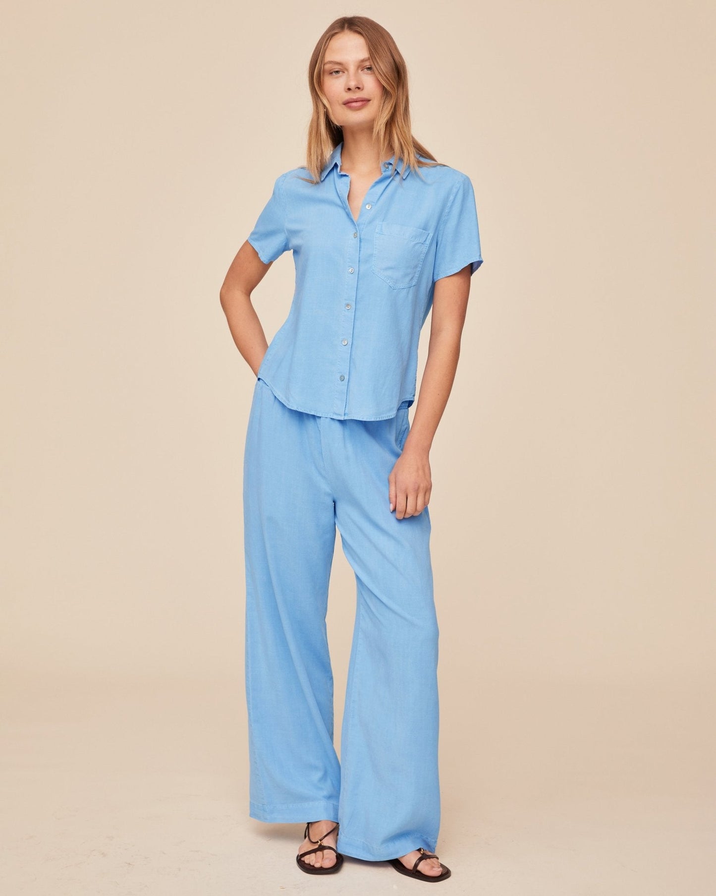 Bella Dahl Short Sleeve Pocket Button Down - Tidal Blue