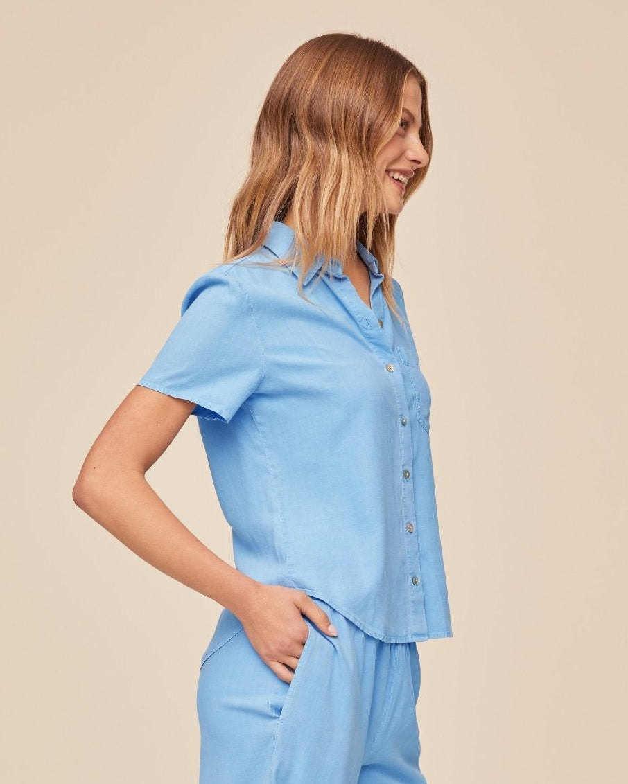 Bella Dahl Short Sleeve Pocket Button Down - Tidal Blue