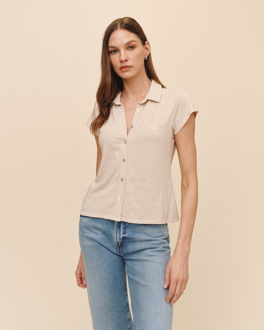 Bella Dahl Cap Sleeve Button Down - Linen Sand