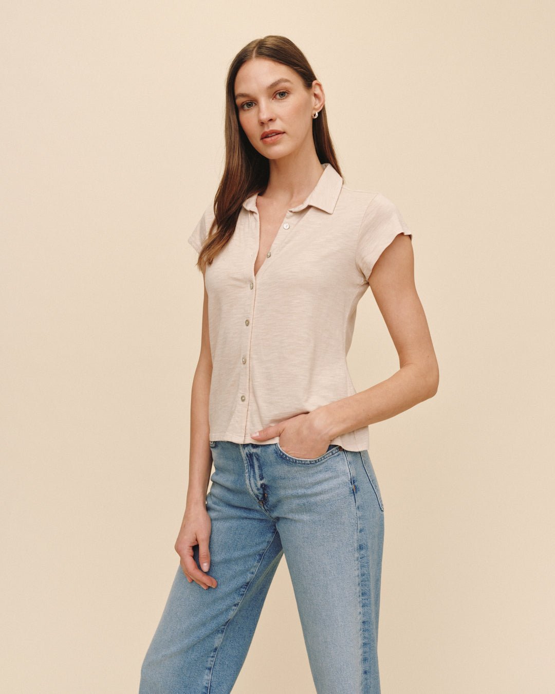 Bella Dahl Cap Sleeve Button Down - Linen Sand