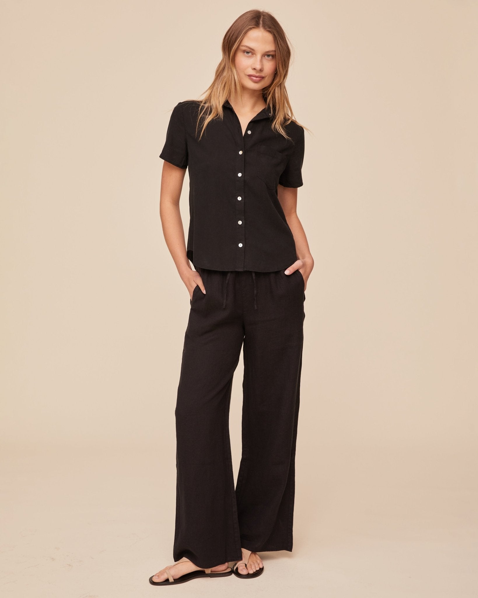 Bella Dahl Short Sleeve Pocket Button Down - Vintage Black