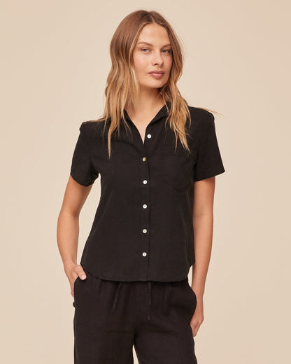 Bella Dahl Short Sleeve Pocket Button Down - Vintage Black