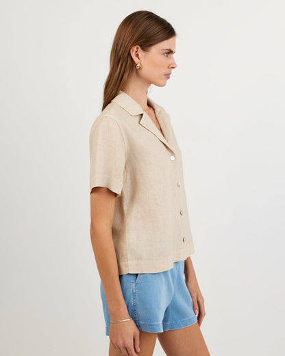 Bella Dahl Short Sleeve Flowy Button Down - Linen Sand