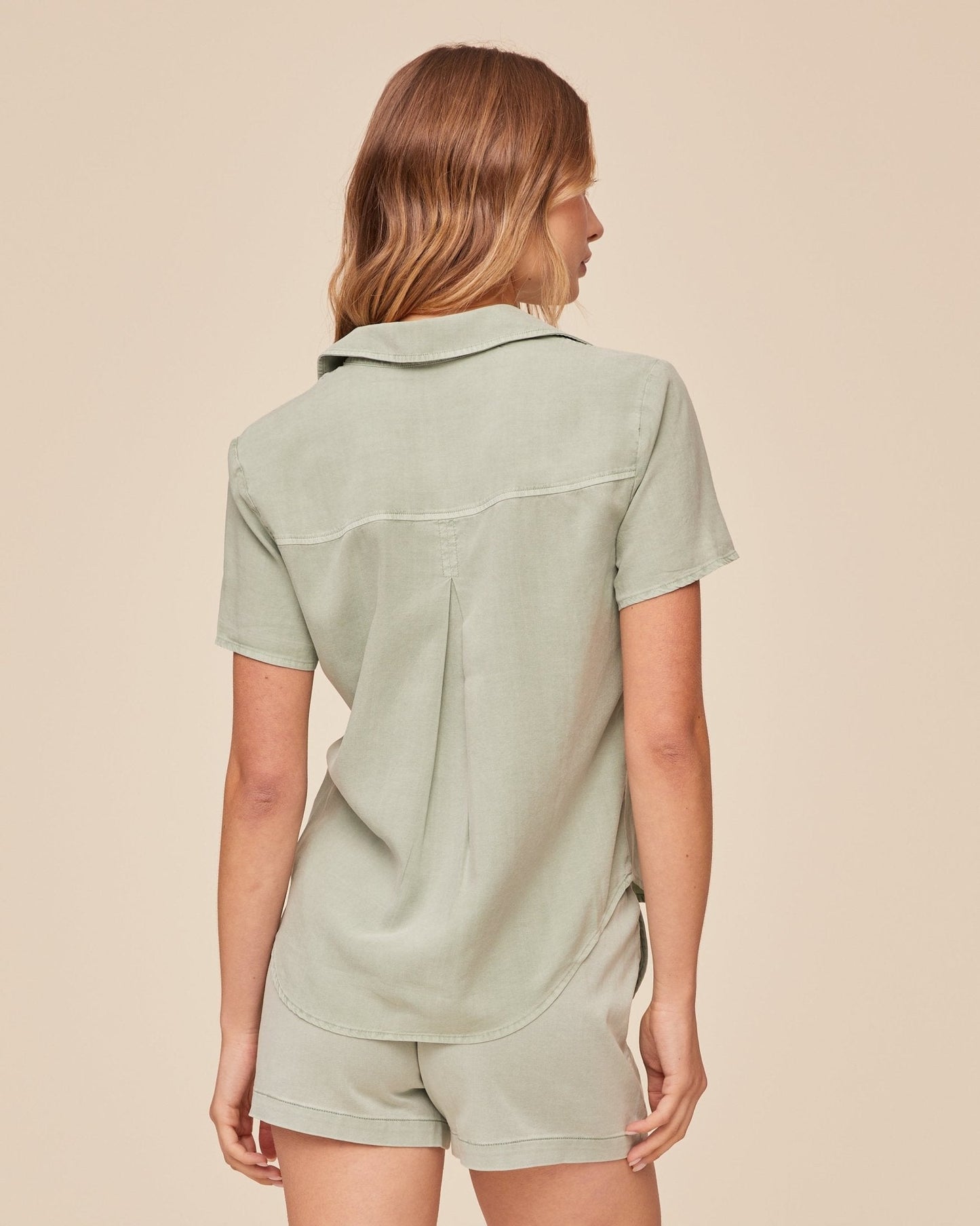 Bella Dahl Short Sleeve Pocket Button Down - Oasis Green