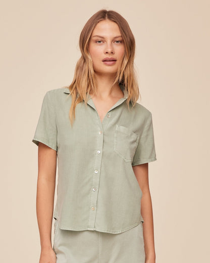 Bella Dahl Short Sleeve Pocket Button Down - Oasis Green
