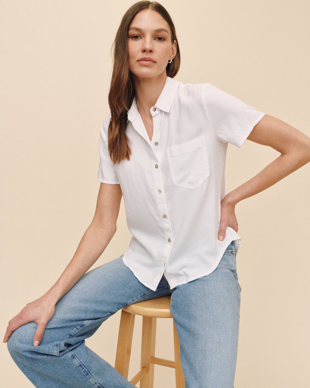 Bella Dahl Short Sleeve Pocket Button Down in White - Bella Dahl