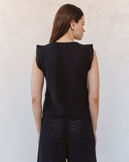 Bella Dahl Short Sleeve V-Neck Crochet Top - Black
