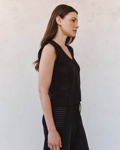 Bella Dahl Short Sleeve V-Neck Crochet Top - Black