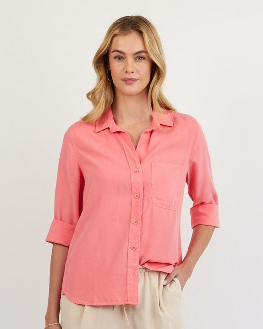 Bella Dahl Shirt Tail Button Down - Wild Coral
