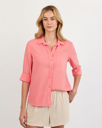 Bella Dahl Shirt Tail Button Down - Wild Coral