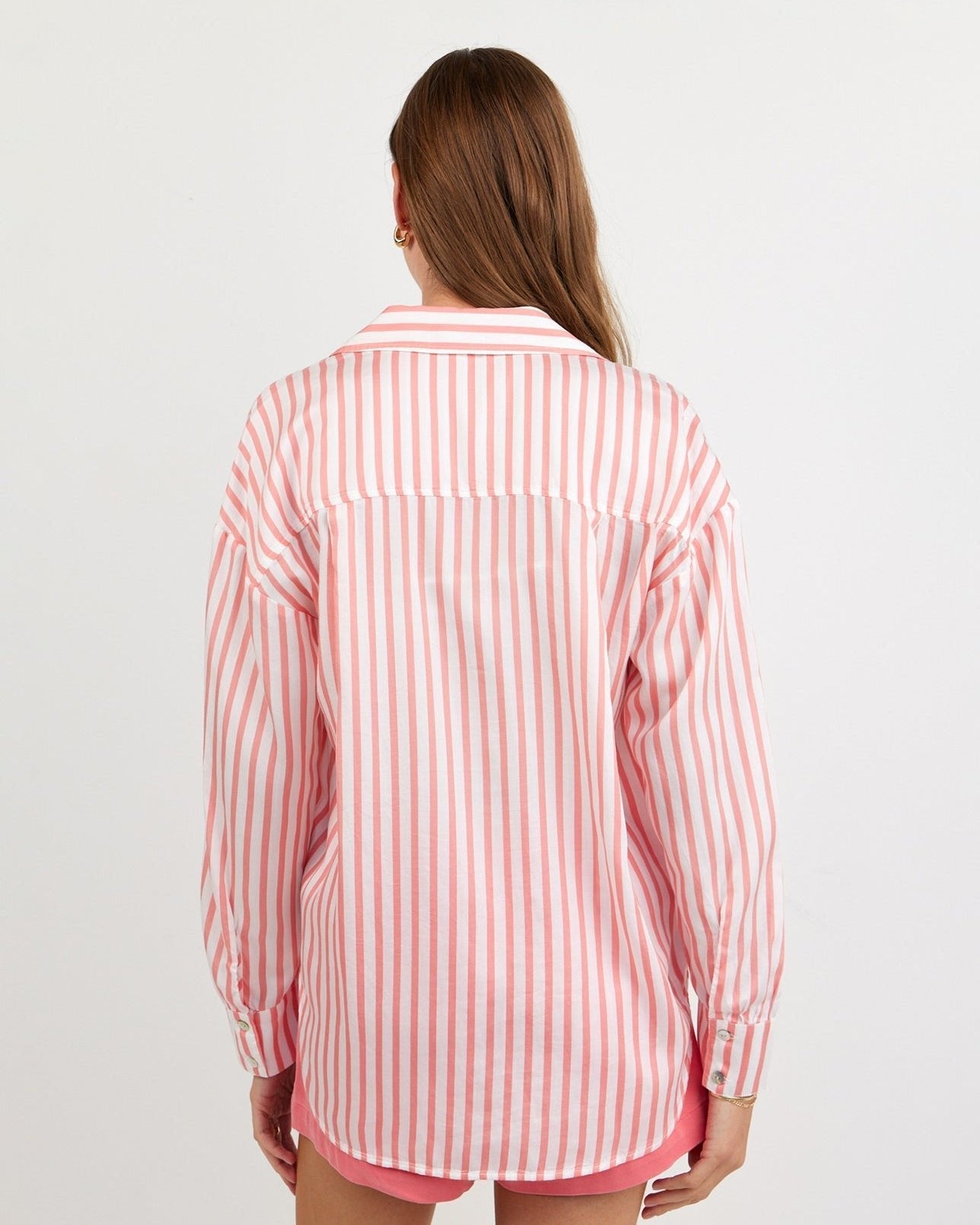 Bella Dahl Oversized Button Down - Wild Coral Stripe