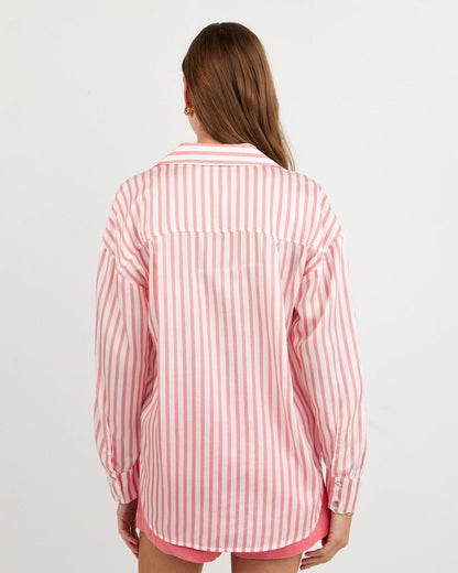 Bella Dahl Oversized Button Down - Wild Coral Stripe