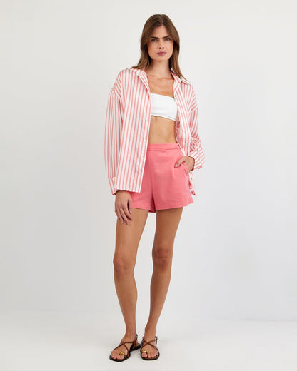 Bella Dahl Oversized Button Down - Wild Coral Stripe