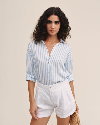 Bella Dahl Oversized Button Down - Tidal Blue Stripe