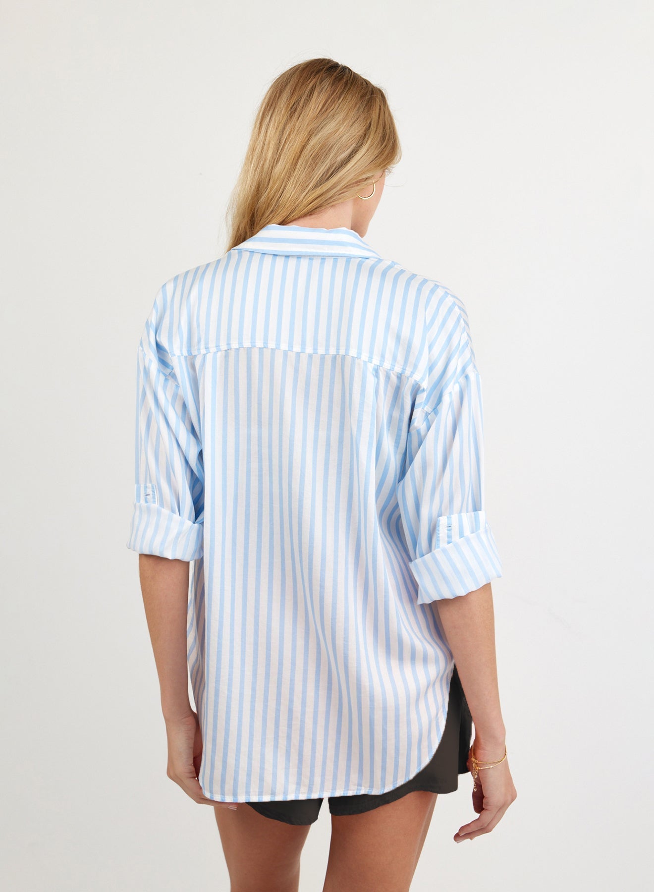 Bella Dahl Oversized Button Down - Tidal Blue Stripe