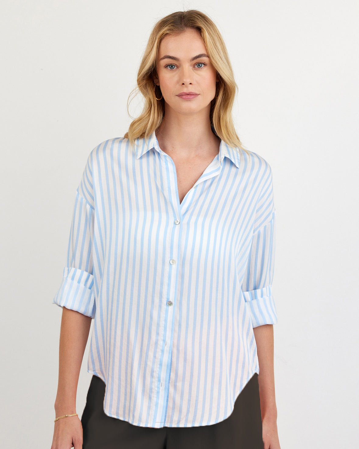 Bella Dahl Oversized Button Down - Tidal Blue Stripe