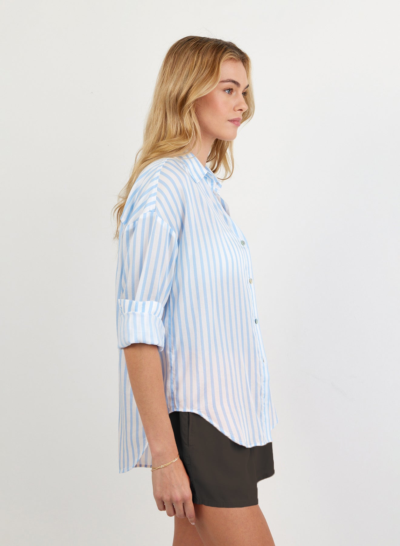 Bella Dahl Oversized Button Down - Tidal Blue Stripe