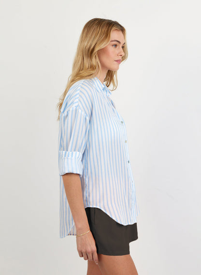 Bella Dahl Oversized Button Down - Tidal Blue Stripe