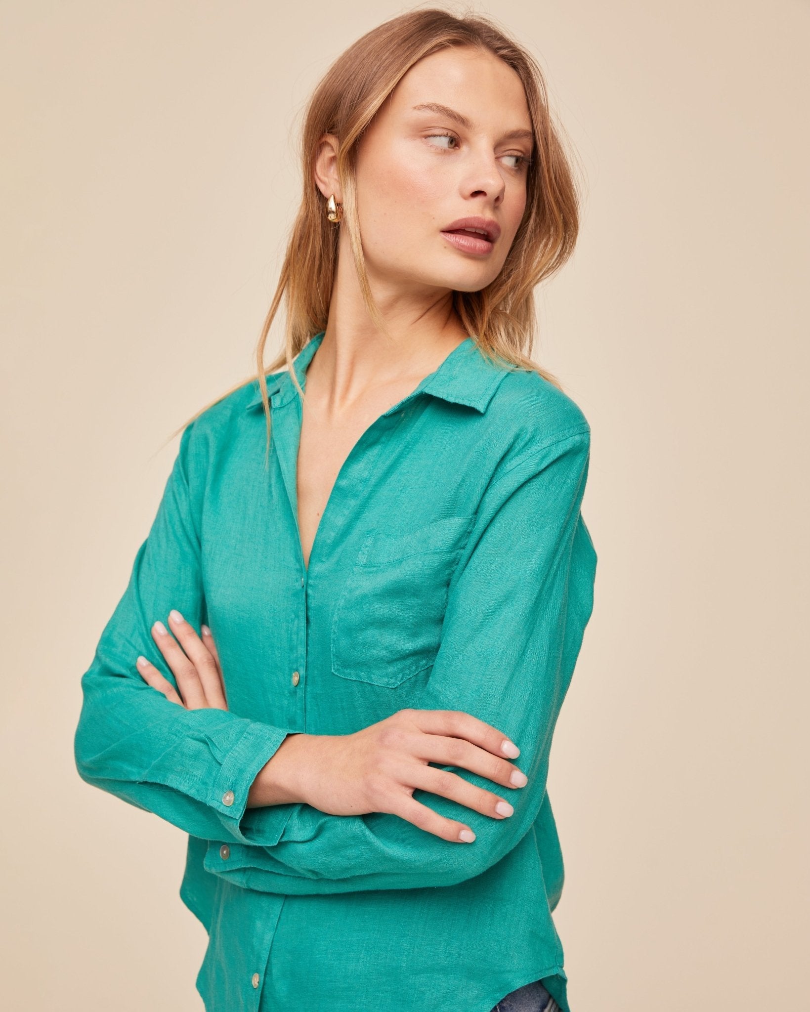 Bella Dahl Pocket Button Down - Aqua Green