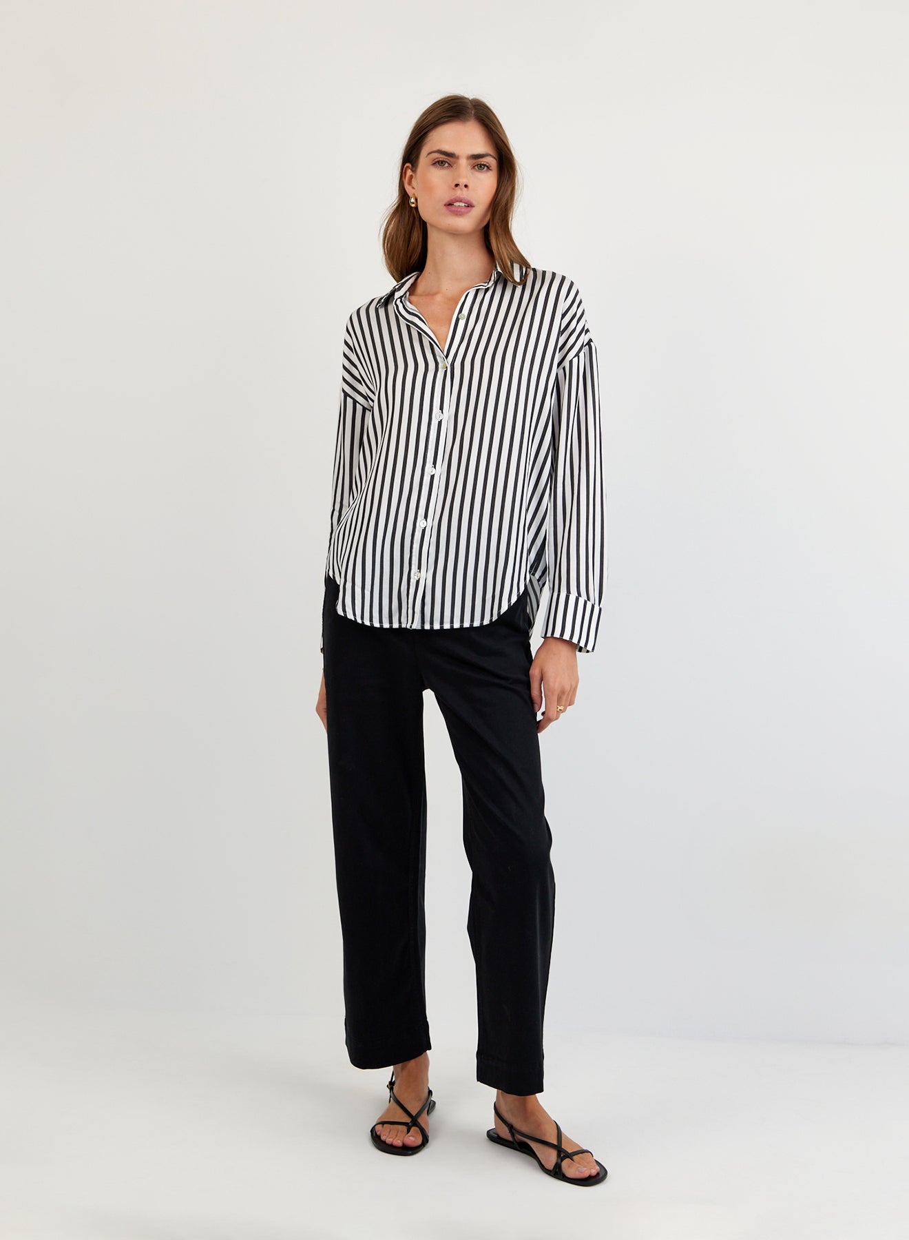 Bella Dahl Oversized Button Down - Vintage Black Stripe