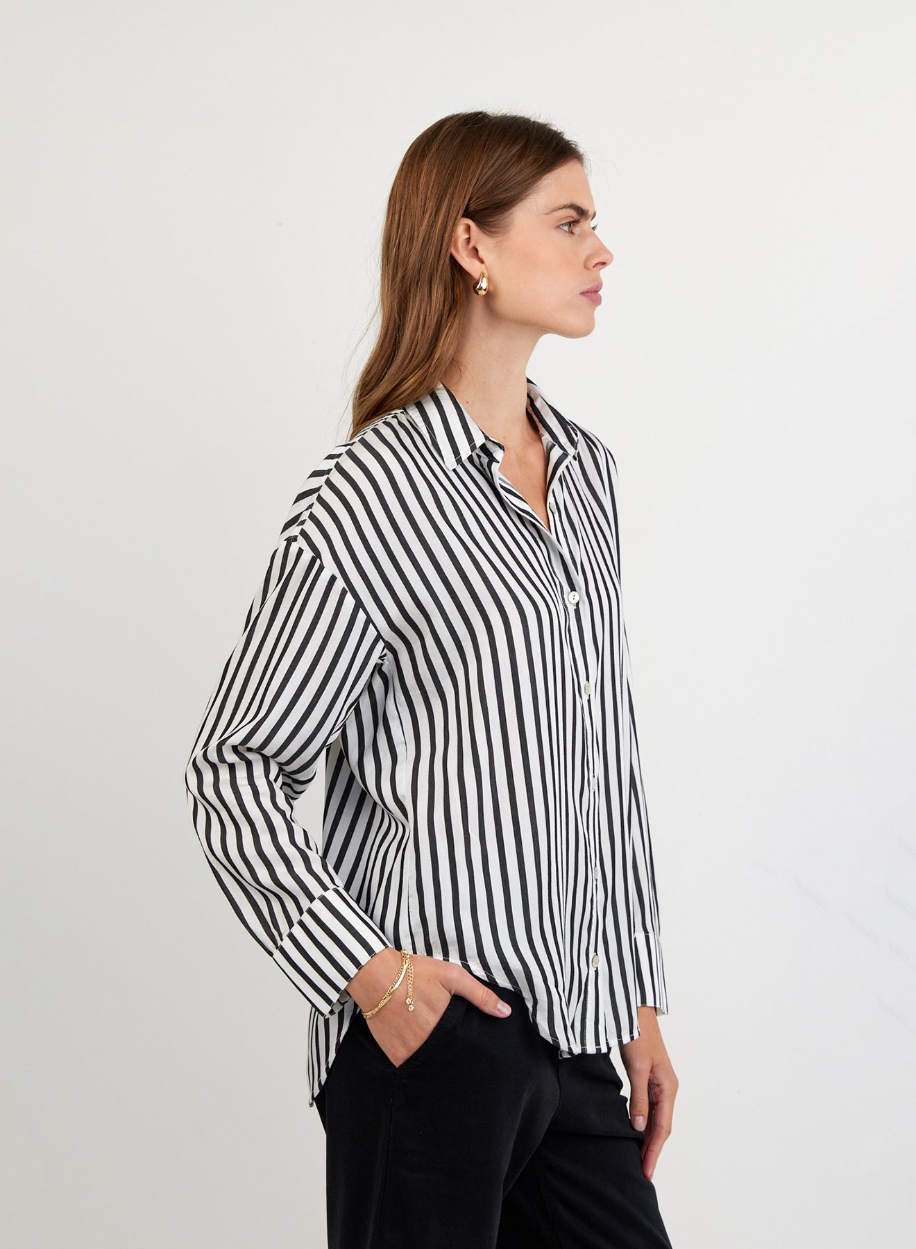 Bella Dahl Oversized Button Down - Vintage Black Stripe