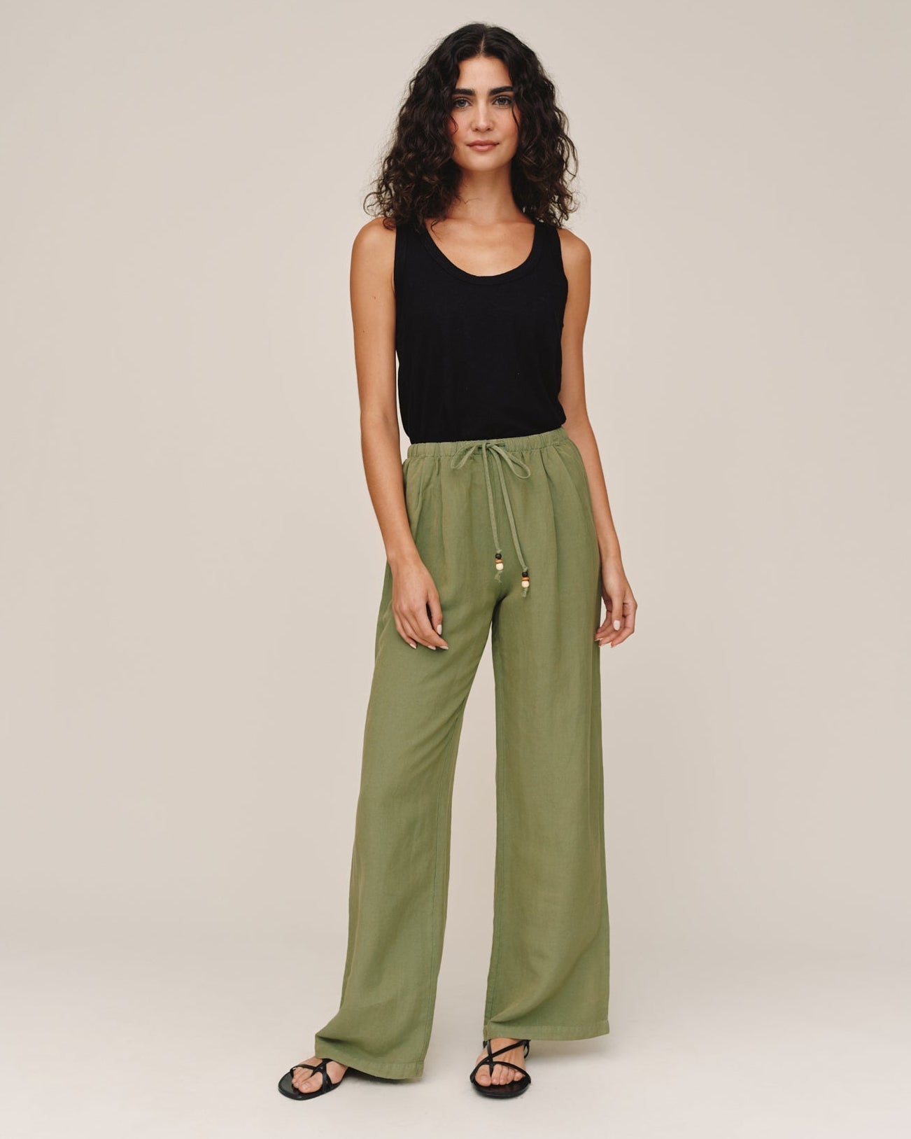 Bella Dahl Beaded Drawstring Beach Pant - Olive Leaf