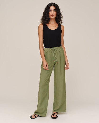 Bella Dahl Beaded Drawstring Beach Pant - Olive Leaf