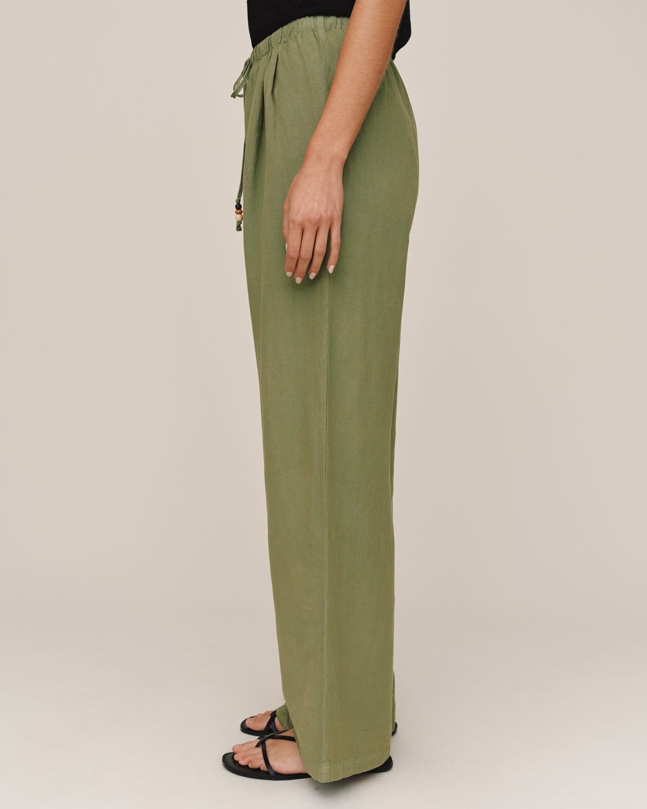 Bella Dahl Beaded Drawstring Beach Pant - Olive Leaf