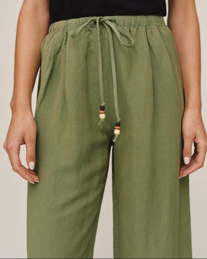 Bella Dahl Beaded Drawstring Beach Pant - Olive Leaf