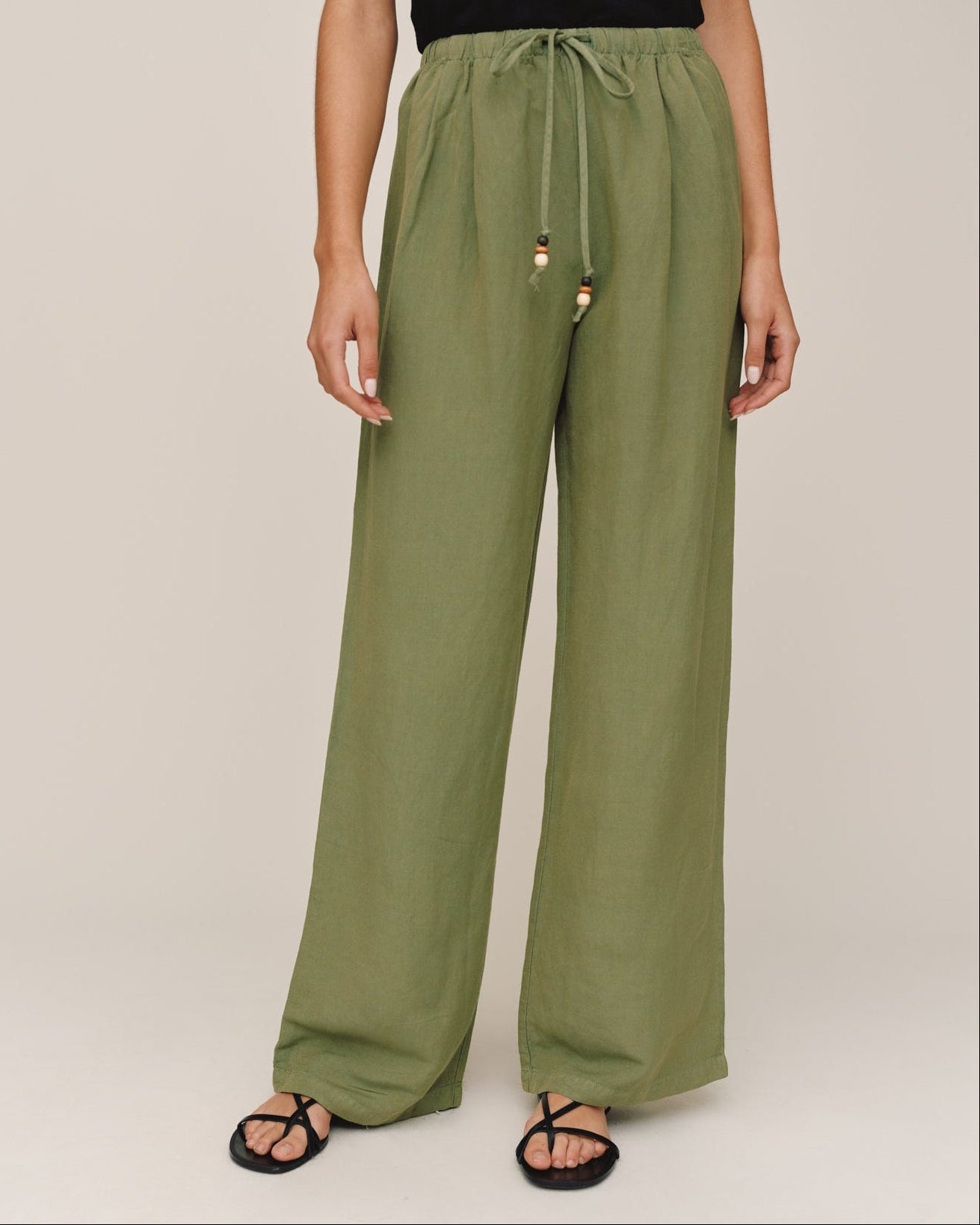Bella Dahl Beaded Drawstring Beach Pant - Olive Leaf