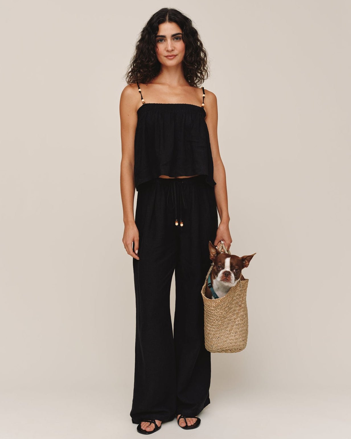Bella Dahl Beaded Drawstring Beach Pant - Black
