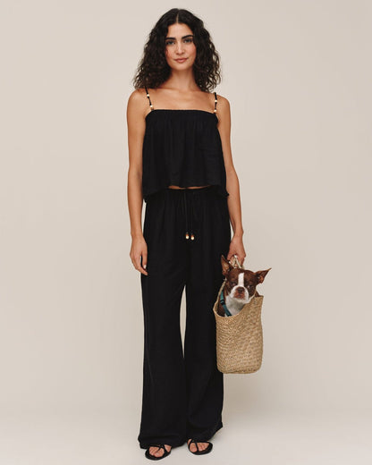 Bella Dahl Beaded Drawstring Beach Pant - Black