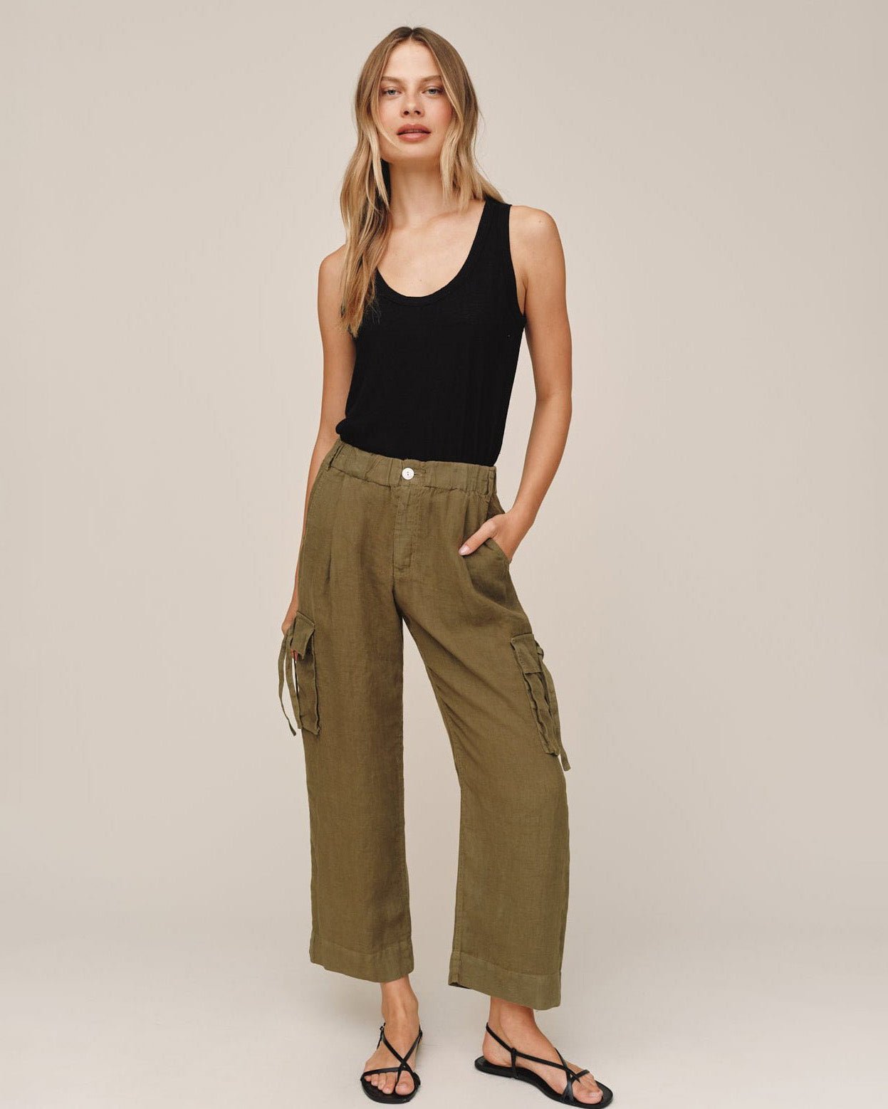 Bella Dahl Cargo Ties Pant - Olive Stone