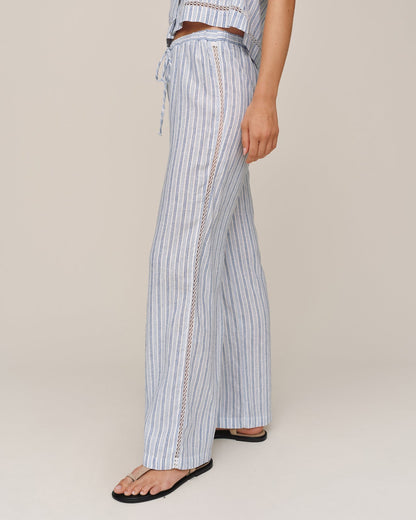 Bella Dahl Lattice Side Stripe Drawstring Pant - Ocean Blue Stripe
