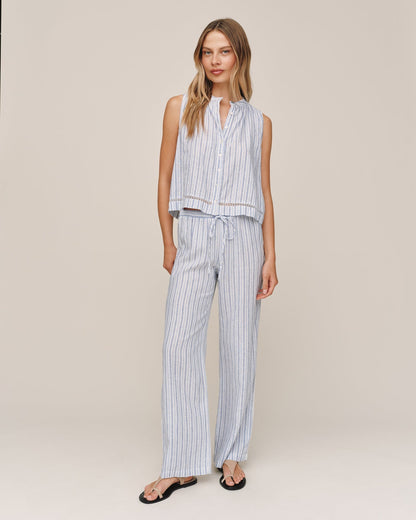 Bella Dahl Lattice Side Stripe Drawstring Pant - Ocean Blue Stripe
