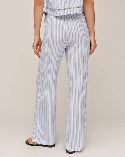 Bella Dahl Lattice Side Stripe Drawstring Pant - Ocean Blue Stripe