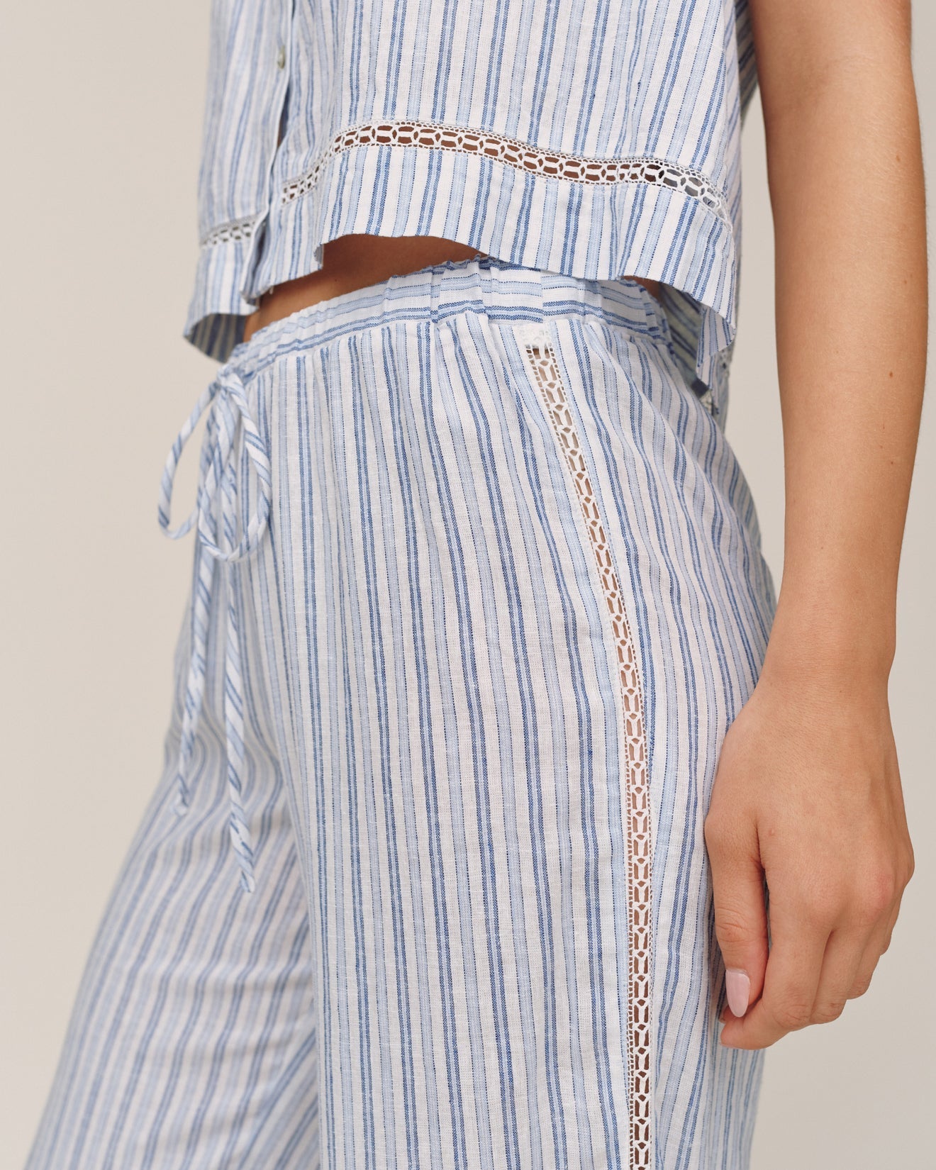Bella Dahl Lattice Side Stripe Drawstring Pant - Ocean Blue Stripe