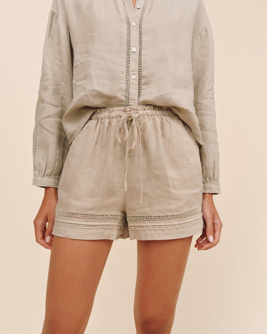 Bella Dahl Lattice Pintuck Short - Green Tea