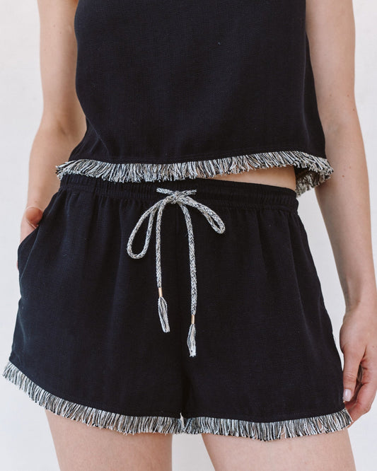 Bella Dahl Elastic Waist Fringe Short - Black